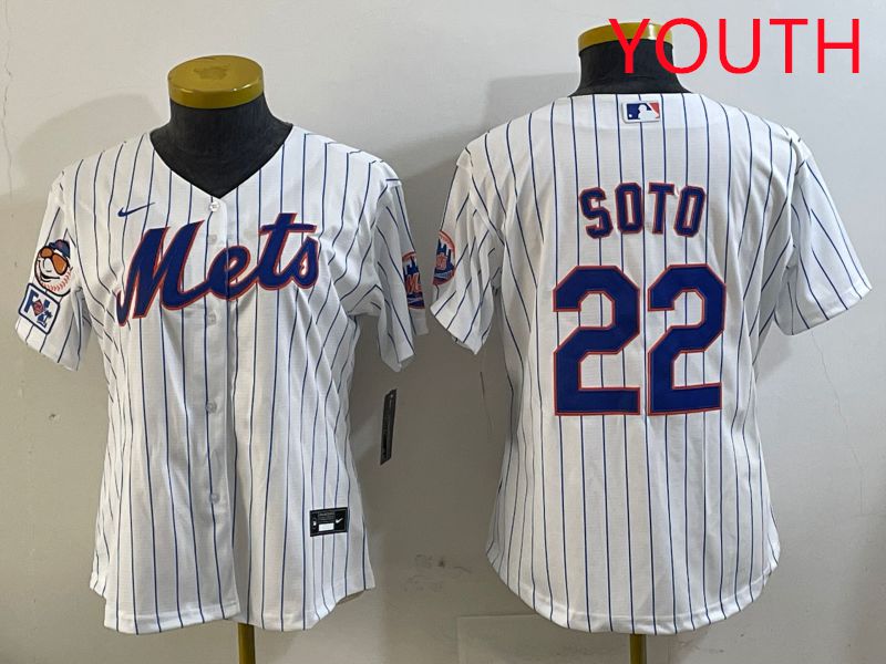 Youth New York Mets 22 Soto White Stirpe Game 2025 Nike MLB Jersey style 5
